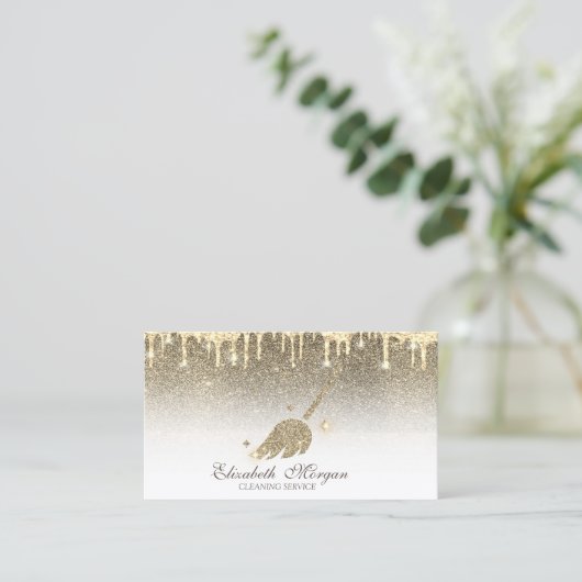 Eleganter Gold Glitzer Zimmermädchen ReinigungsHou Visitenkarte (Stehend Vorderseite)