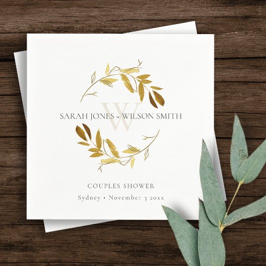 ELEGANTER GOLD GOLD FOLIAGE WREATH COUPLES SHOWER SERVIETTE