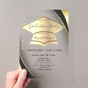 Eleganter Gold Graduation Cap Frame Black Abschlus Acryleinladungen