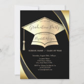 Eleganter Gold Graduation Cap Frame Black Abschlus Einladung (Vorderseite)