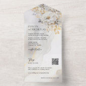 Eleganter Gold Gray Gold Floral Wash QR Code Weddi All In One Einladung (Innen Boden)