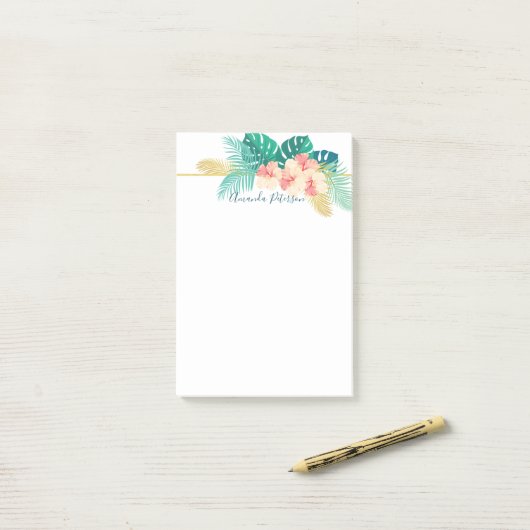 Eleganter Gold Hawaiian Hibiskus Post-It-Notes Post-it Klebezettel (Auf Schreibtisch)