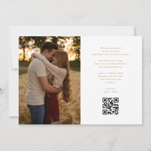 Eleganter Gold Heart Script Foto Hochzeitsskript Q Save The Date (Rückseite)