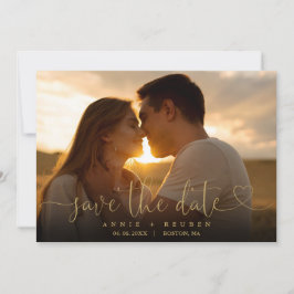 Eleganter Gold Heart Script Foto Hochzeitsskript Q Save The Date