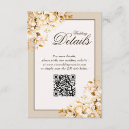 Eleganter Gold Ivory Floral Wedding QR Code Detail Begleitkarte