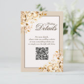 Eleganter Gold Ivory Floral Wedding QR Code Detail Begleitkarte (Stehend Vorderseite)