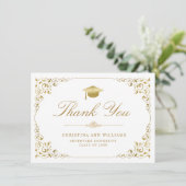Eleganter Gold Ivy Script White Abschluss Dankeskarte (Stehend Vorderseite)