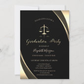 Eleganter Gold Justice Scale Border Black Abschlus Einladung (Vorderseite)