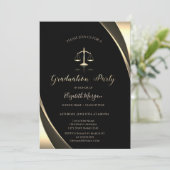 Eleganter Gold Justice Scale Border Black Abschlus Einladung (Stehend Vorderseite)