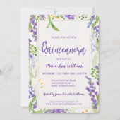 Eleganter Gold Lavender Floral Glitzer Quinceanera Einladung (Vorderseite)