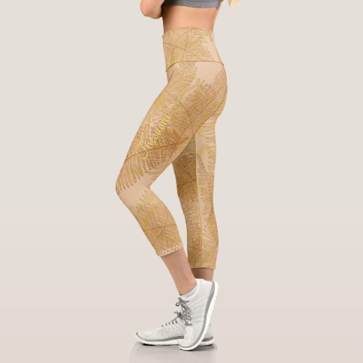 Eleganter Gold Leaf Peach Hintergrund Capri Leggings (Links)