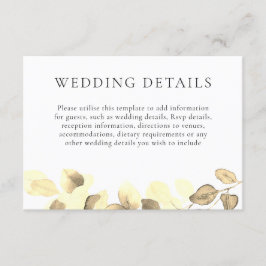 Eleganter Gold Leaf Wedding Details Empfang Begleitkarte