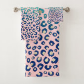 Eleganter Gold Leopard Print Blue Mint Gradient Pi Badhandtuch Set (Insitu)