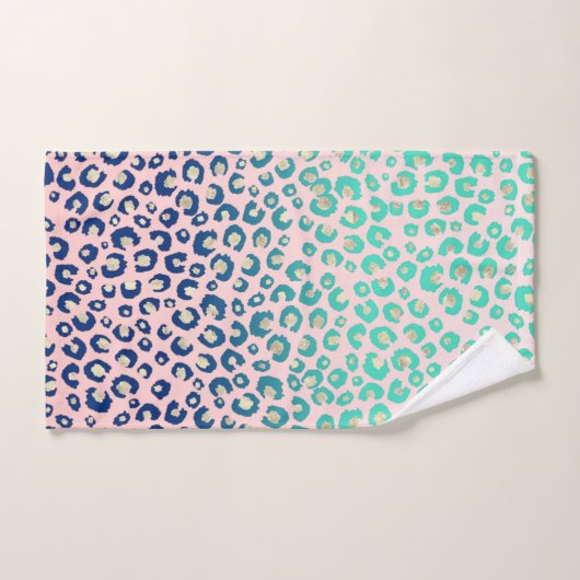 Eleganter Gold Leopard Print Blue Mint Gradient Pi Badhandtuch Set (Handtuch)