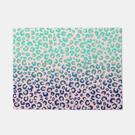 Eleganter Gold Leopard Print Blue Mint Gradient Pi Fußmatte (Vorderseite)