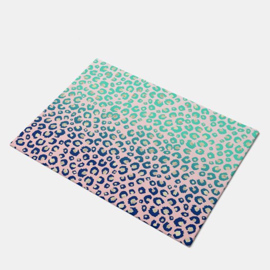 Eleganter Gold Leopard Print Blue Mint Gradient Pi Fußmatte (Schrägansicht)