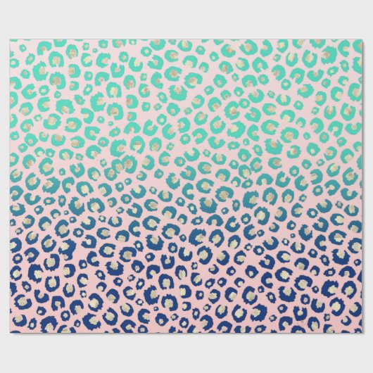 Eleganter Gold Leopard Print Blue Mint Gradient Pi Geschenkpapier (Flach)