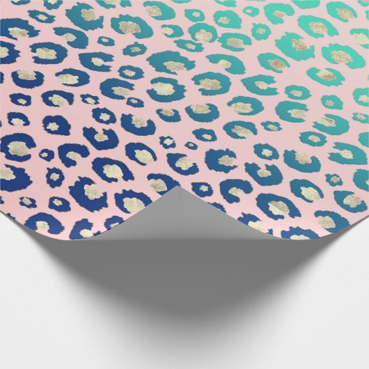 Eleganter Gold Leopard Print Blue Mint Gradient Pi Geschenkpapier (Ecke)