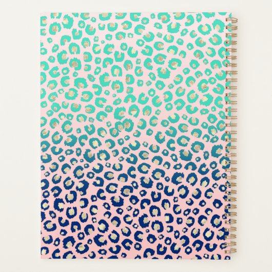 Eleganter Gold Leopard Print Blue Mint Gradient Pi Planer (Rückseite)