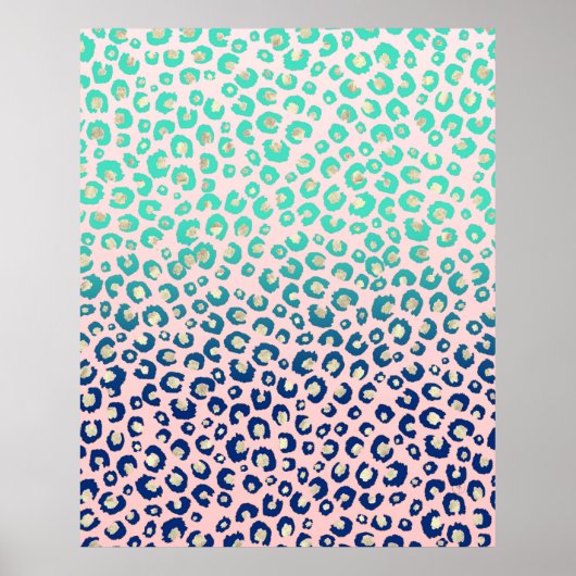 Eleganter Gold Leopard Print Blue Mint Gradient Pi Poster (Vorne)