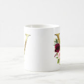 Eleganter Gold Letter V Blush Bloral Monogram-Kaff Kaffeetasse (Mittel)