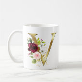 Eleganter Gold Letter V Blush Bloral Monogram-Kaff Kaffeetasse (Links)