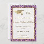 Eleganter Gold Lila floraler Abschluss Ankündigung (Vorderseite)