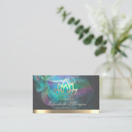 Eleganter Gold Lotus, holografischer Ink Yoga Visitenkarte (Stehend Vorderseite)