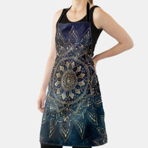 Eleganter Gold-Mandala Blaue Galaxie Schürze
