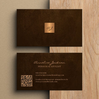 Eleganter Gold mit Monogramm, moderner QR-Code Visitenkarte