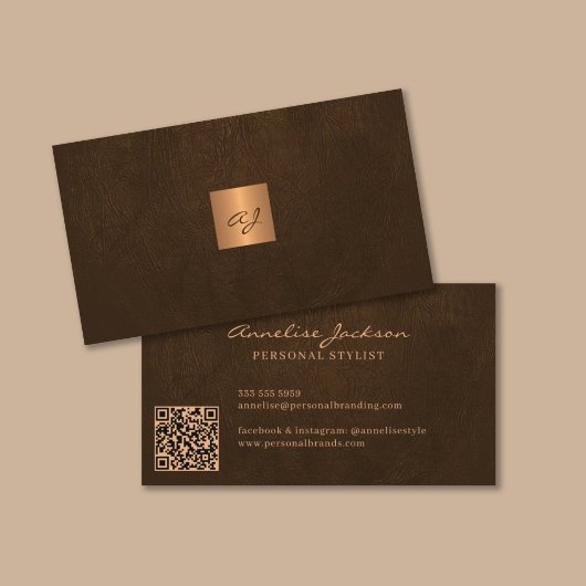 Eleganter Gold mit Monogramm, moderner QR-Code Visitenkarte