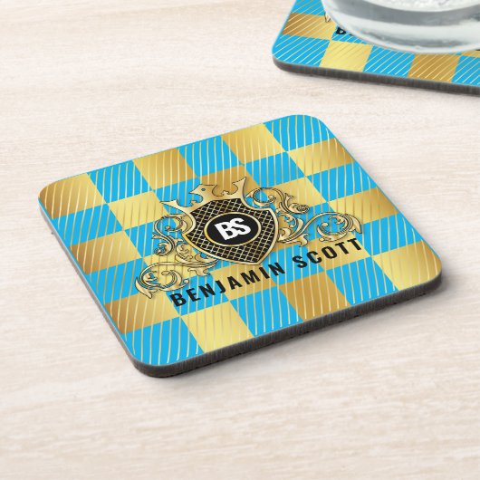 Eleganter Gold Monogram Design Untersetzer (Linke Seite)