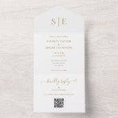 Eleganter Gold Monogram QR Code Hochzeit All In One Einladung (Innen Boden)
