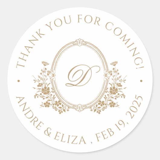 Eleganter Gold Monogram Wappen Classic Round Stick Runder Aufkleber (Vorderseite)