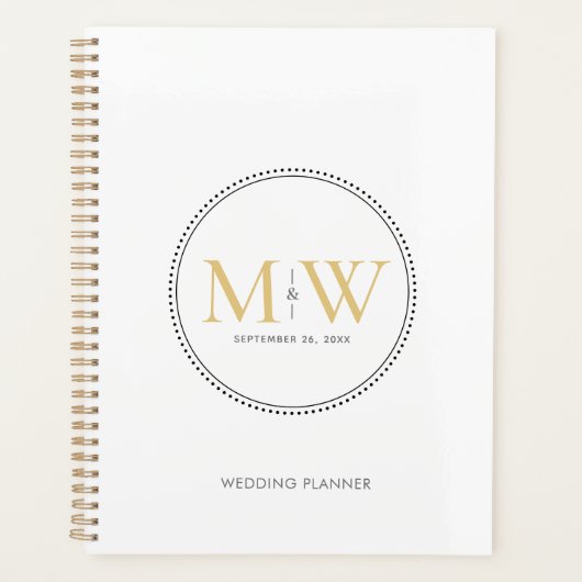 Eleganter Gold Monogram Wedding Planner Planer (Vorderseite)