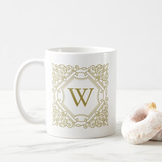 Eleganter Gold Monogram Zierrahmen Kaffeetasse (Mit Donut)