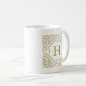 Eleganter Gold Monogram Zierrahmen Kaffeetasse (VorderseiteRechts)