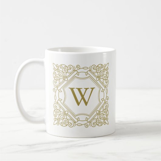 Eleganter Gold Monogram Zierrahmen Kaffeetasse (Links)