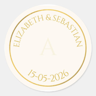 Eleganter Gold-Monogramm minimalistisches Hochzeit Runder Aufkleber