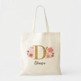 Eleganter Gold-Monogramm-Name Rosa Floral Tragetasche