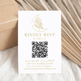Eleganter Gold Moon and Stars QR Code Wedding RSVP Karte
