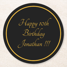 Eleganter Gold Name Happy Birthday Paper Untersetz Runder Pappuntersetzer