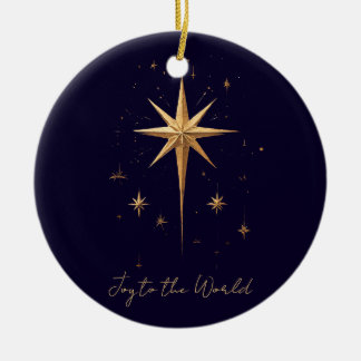 Eleganter Gold North Star auf tiefblauem Hintergru Keramik Ornament