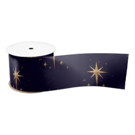 Eleganter Gold North Star auf tiefblauem Hintergru Satinband