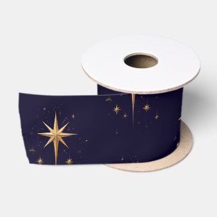 Eleganter Gold North Star auf tiefblauem Hintergru Satinband