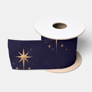 Eleganter Gold North Star auf tiefblauem Hintergru Satinband