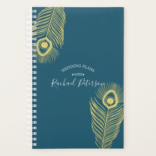 Eleganter Gold Peacock Wedding Planer Kalender (Vorderseite)
