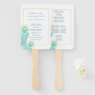 Eleganter Gold Peacock Wedding Program Hand Fan Fächer