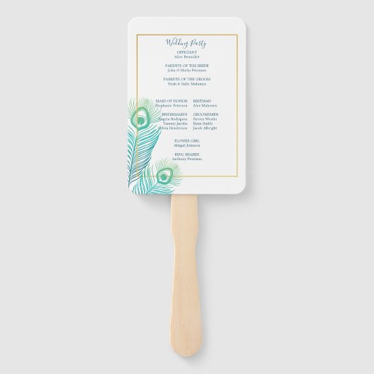 Eleganter Gold Peacock Wedding Program Hand Fan Fächer (Rückseite)