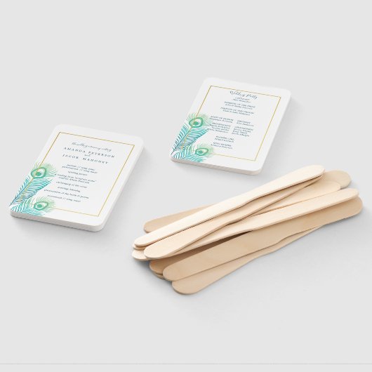 Eleganter Gold Peacock Wedding Program Hand Fan Fächer (Non-assembled)